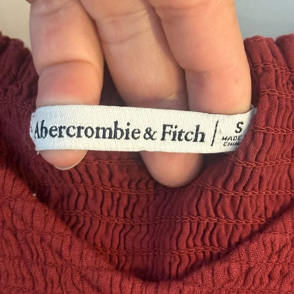 Abercrombie&Fitch Smock Front Puff Sleeve Tiered RuffleHem Burgundy Maxi Dress,S